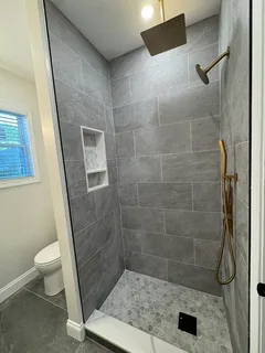 a bathroom with a shower
