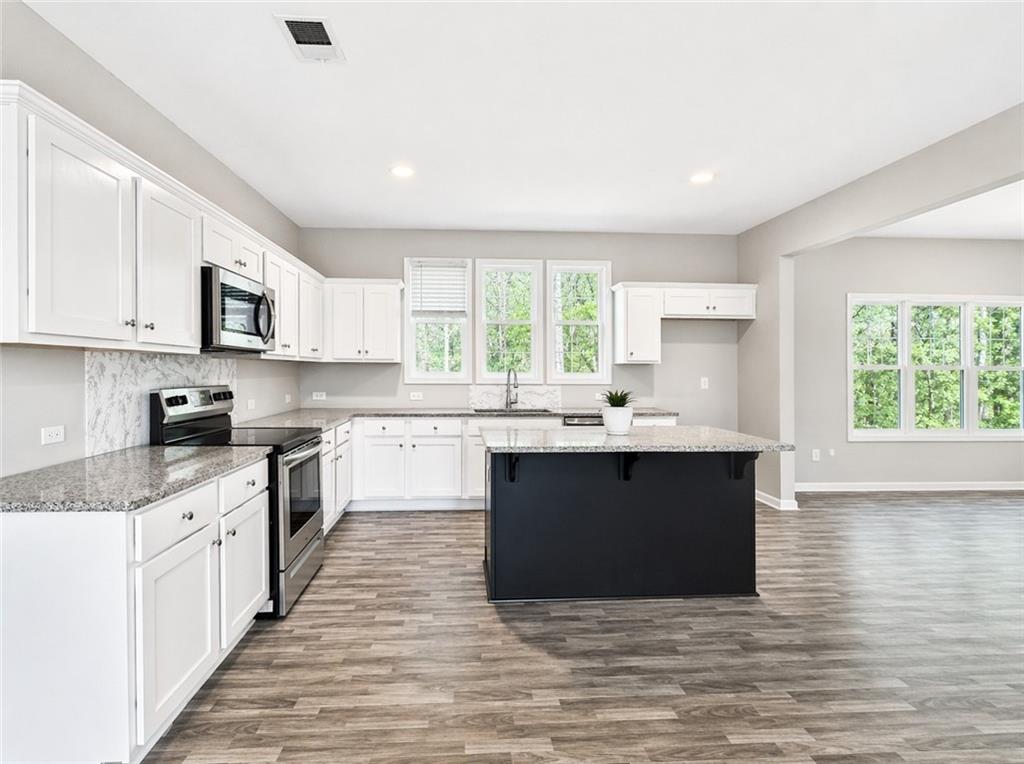 524 Rippling Court Temple, GA 30179 - Photo 4 of 19 a large kitchen with stainless steel appliances granite countertop a stove a sink dishwasher and a microwave oven with wooden floor