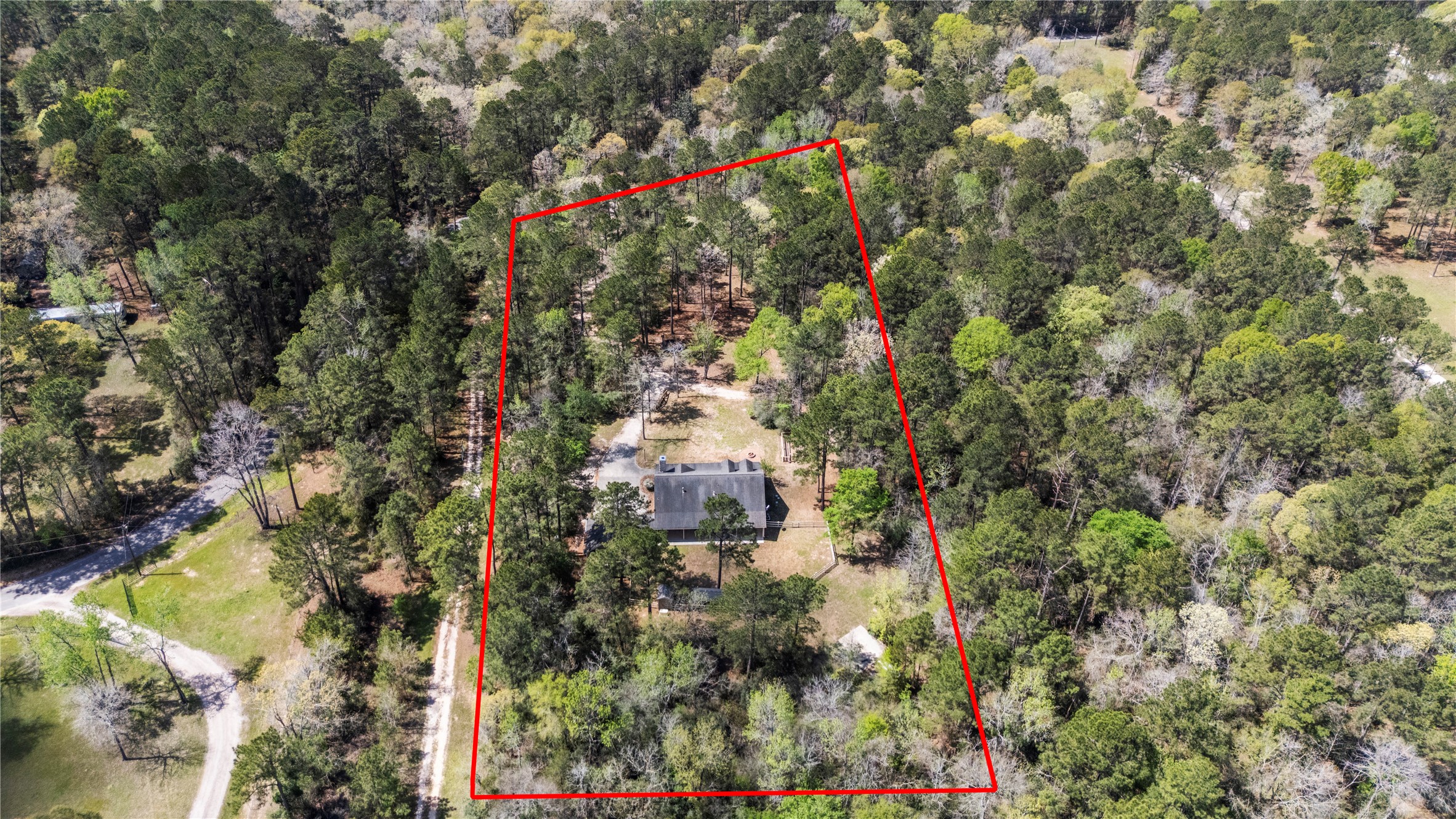 12062 Ike White Road Conroe, TX 77303 - Photo 37 of 37 Aerial photo of entire property. Redlines are approximate.