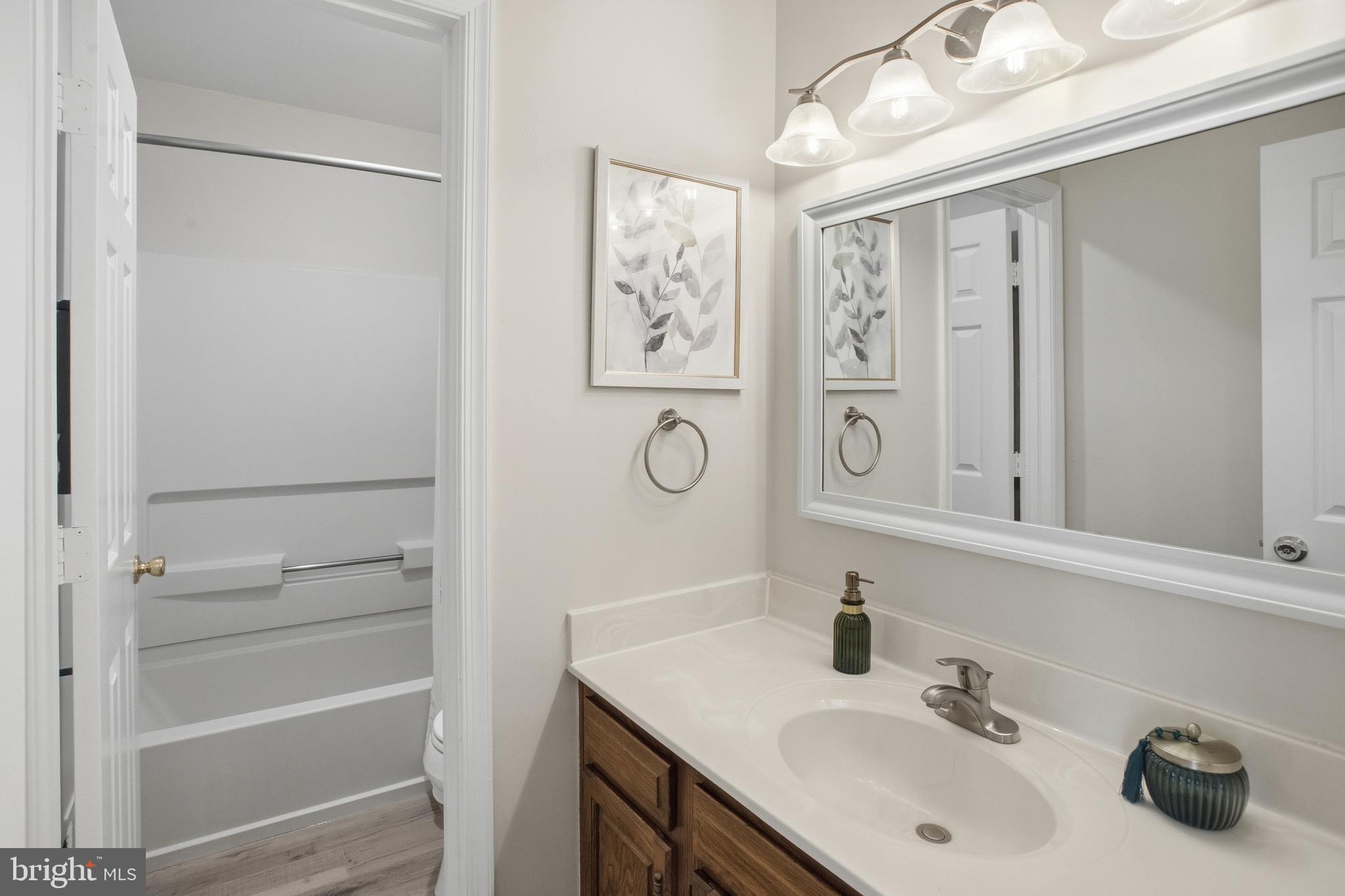 5251 Spring Branch Boulevard Dumfries, VA 22025 - Photo 12 of 25 a bathroom with a shower sink vanity and mirror