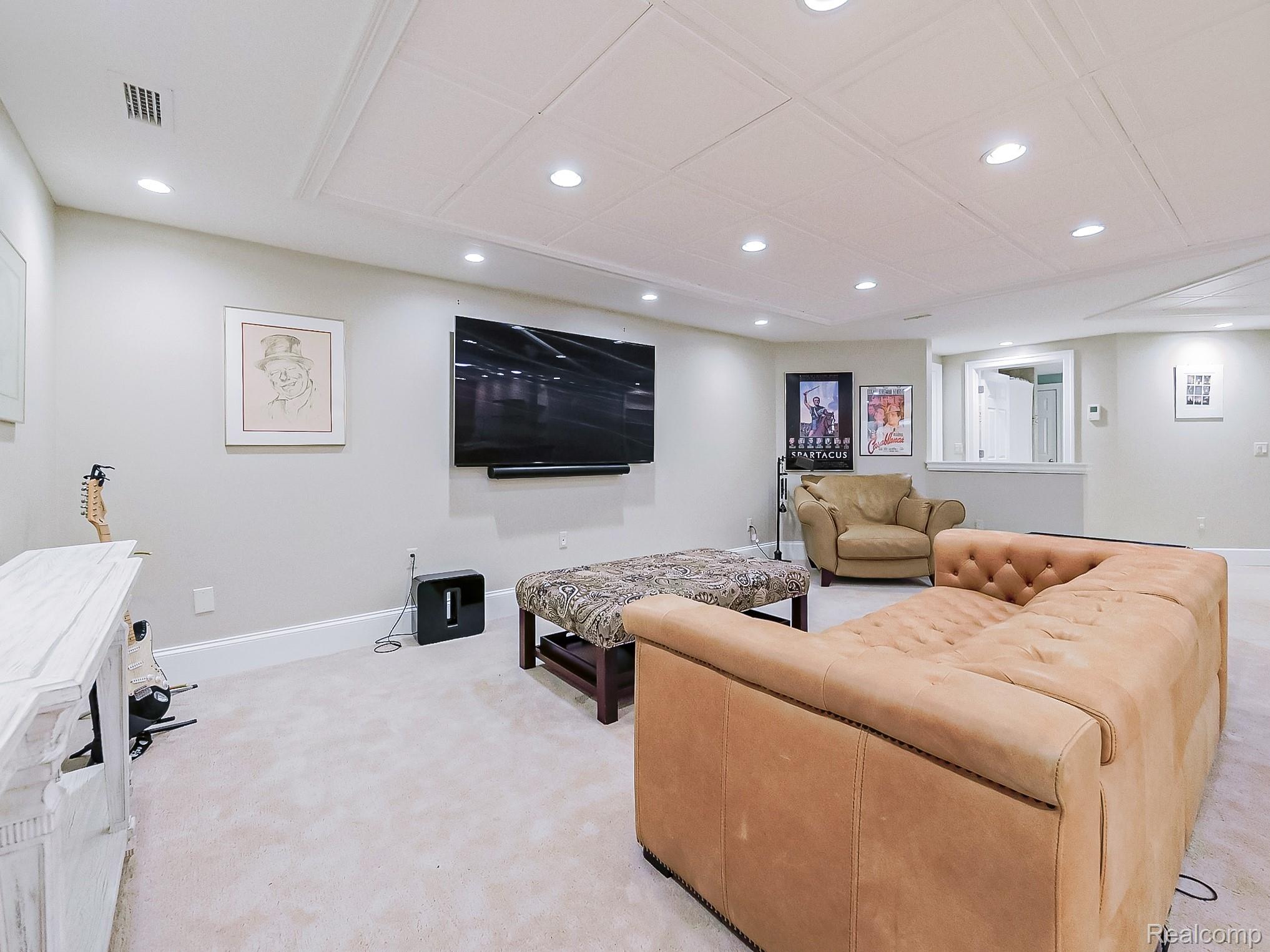 3720 East Clarkston Road Oakland, MI 48363 - Photo 29 of 60 Living area with light carpet and recessed lighting