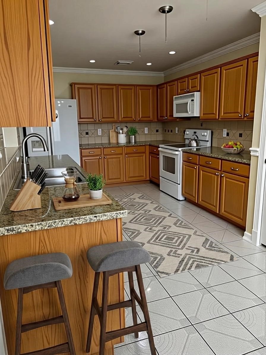 903 Christopher Baytown, TX 77521 - Photo 10 of 22 a kitchen with granite countertop wooden cabinets a stove a sink and a counter space