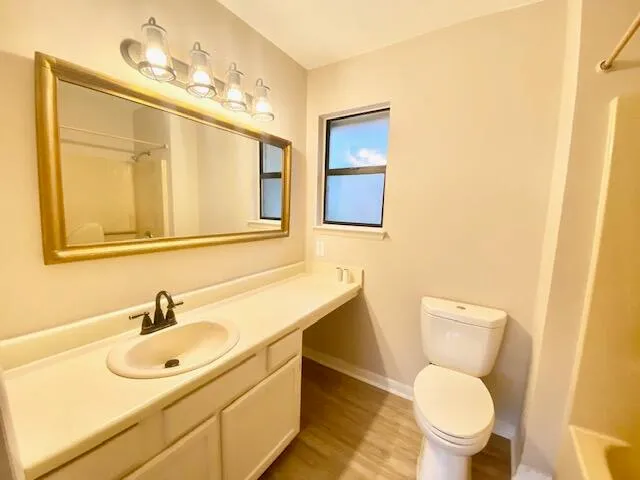 a bathroom with a toilet sink and mirror