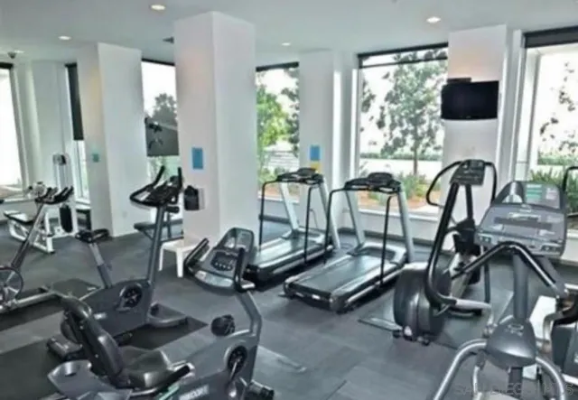 a view of a room with gym equipment