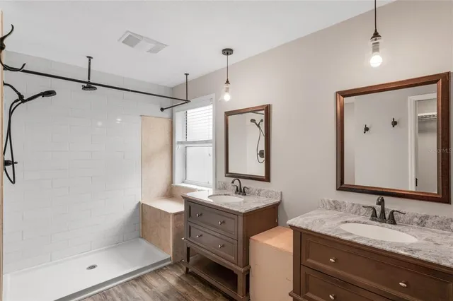 a view of a room with racks on the wall