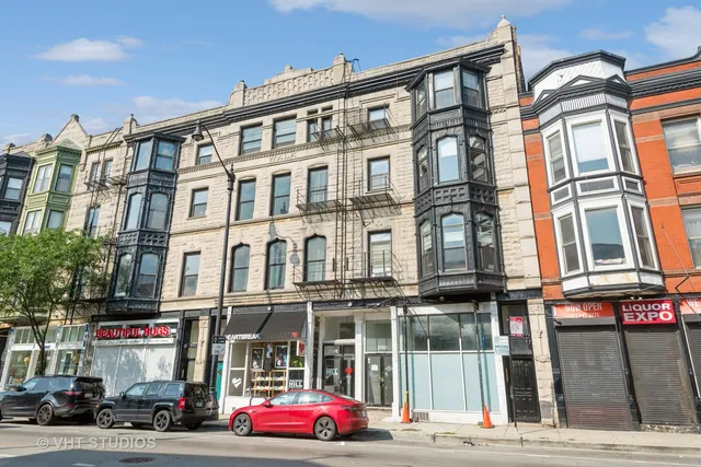 a front view of a multi story building