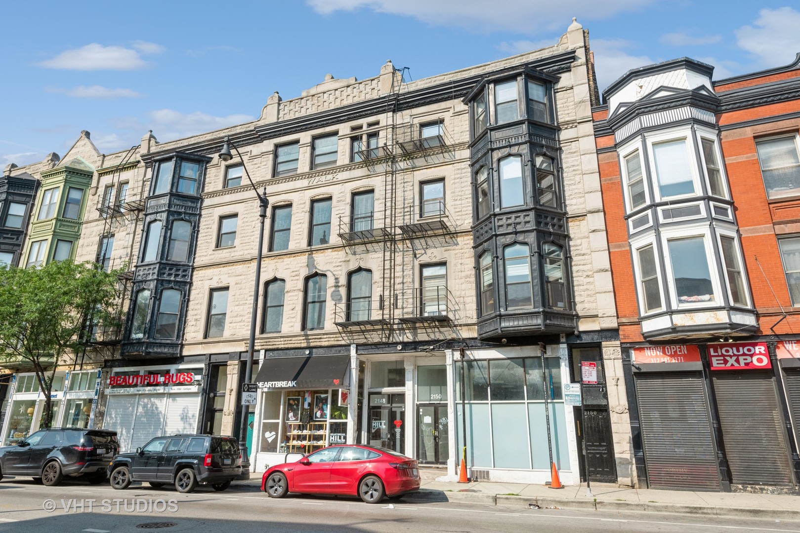 a front view of a multi story building