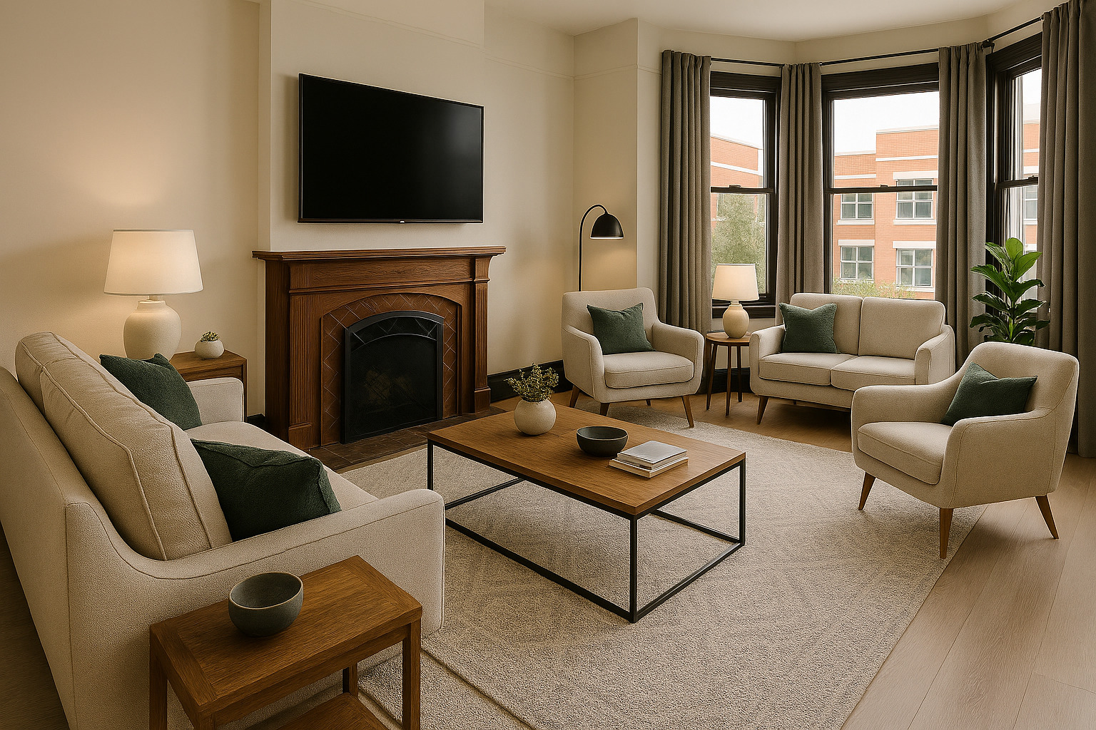 2150 North Halsted Street, Unit 3F Chicago, IL 60614 - Photo 2 of 16 a living room with furniture a flat screen tv and a fireplace