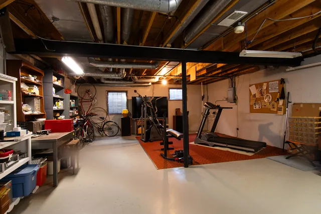 a view of a room with gym equipment