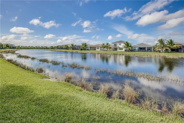 a view of a lake from a yard