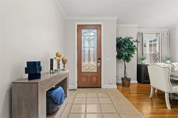 a view of a dining room and a table
