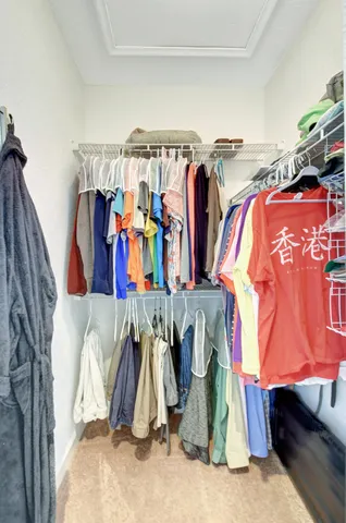 a view of walk in closet with clothes and shoes