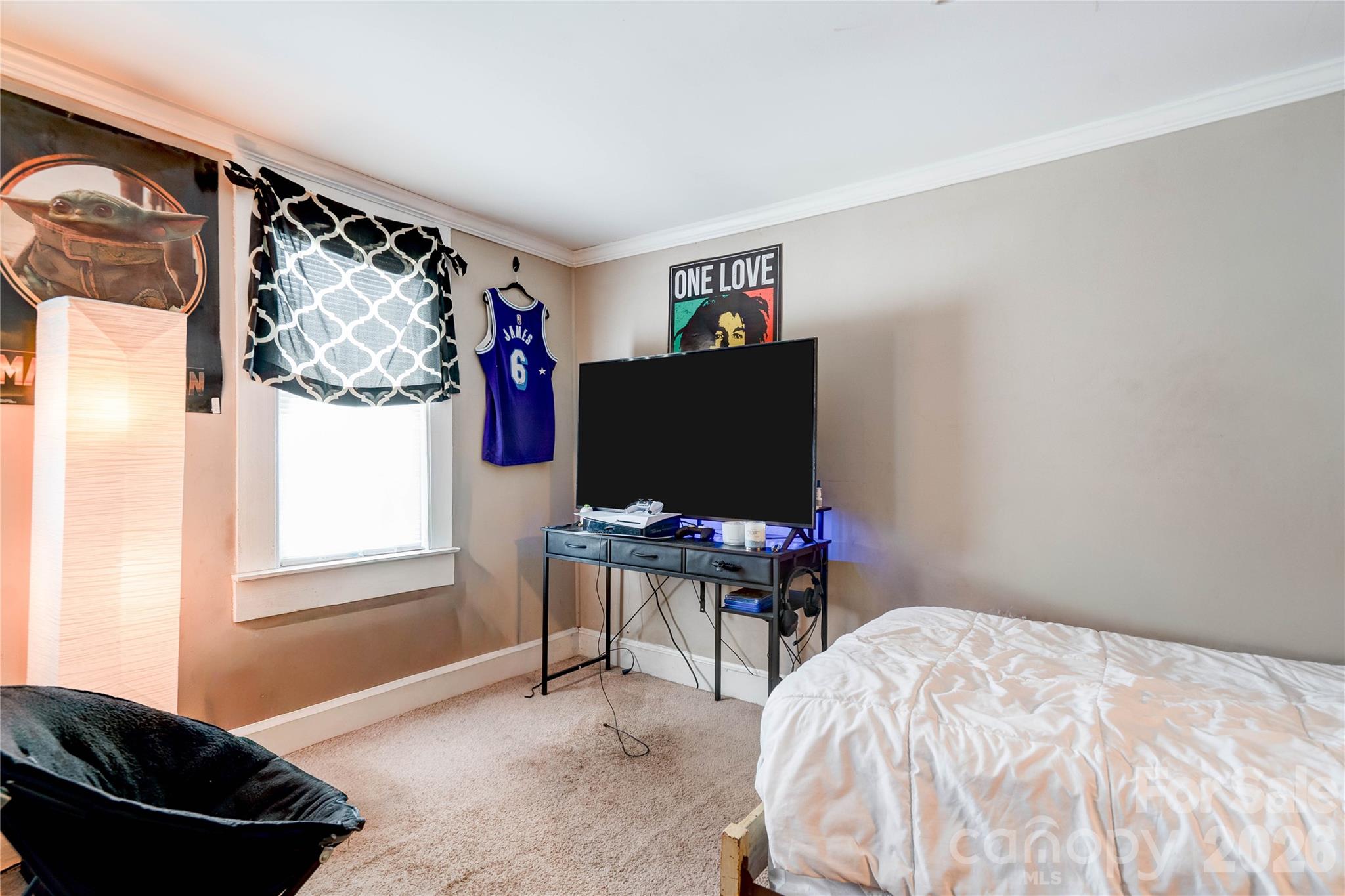 223 Waco Road Kings Mountain, NC 28086 - Photo 19 of 22 a bedroom with a bed and a flat screen tv
