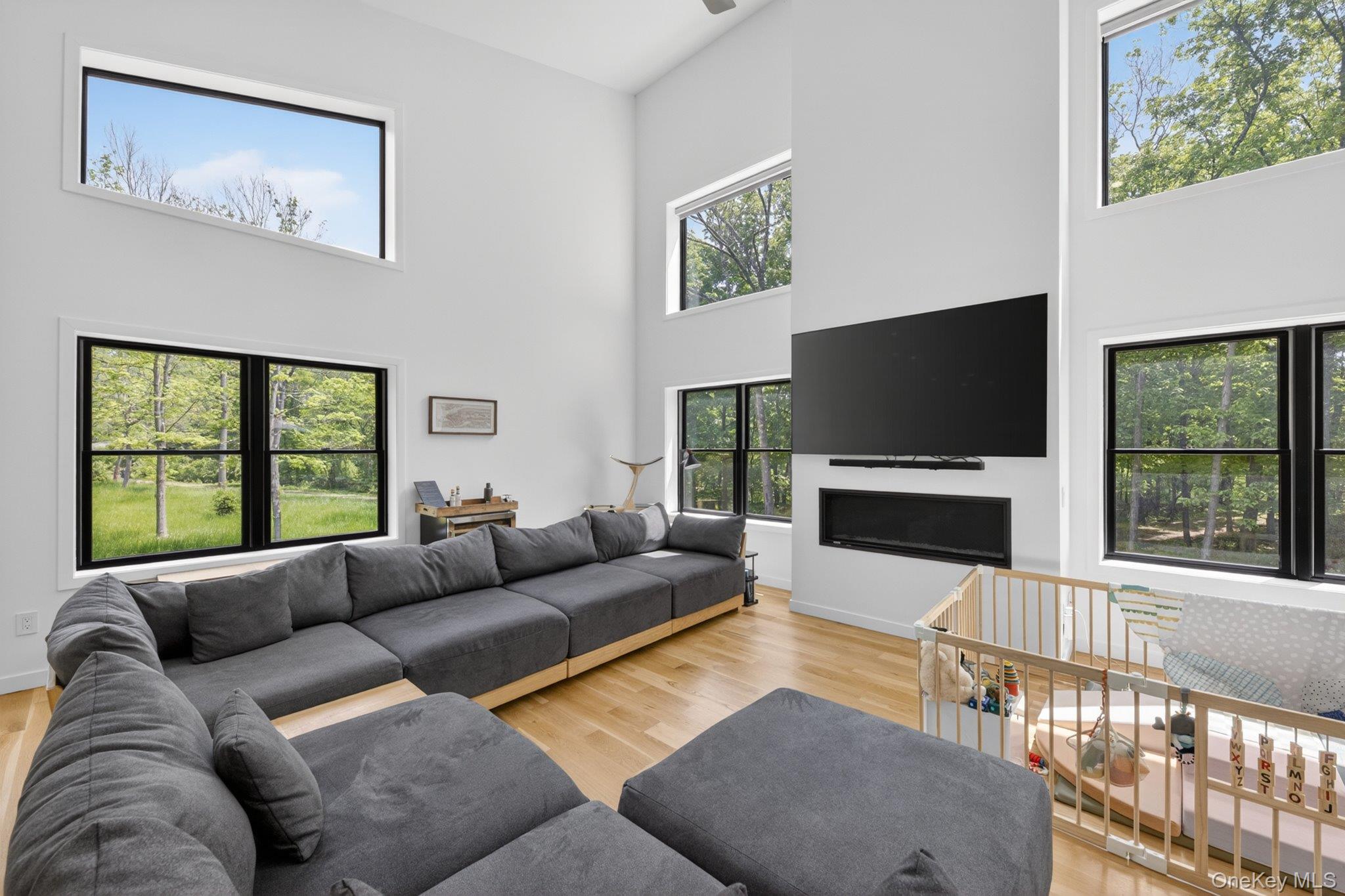 739 Old Post Road New Paltz, NY 12561 - Photo 14 of 47 The double-height ceilings and contemporary fireplace create a dramatic space