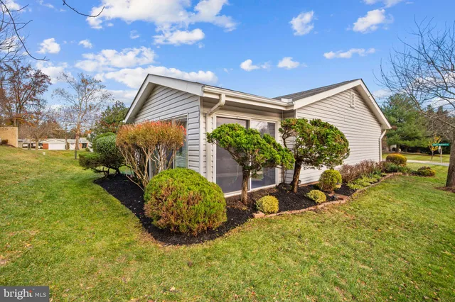 a view of a backyard with plants and a patio