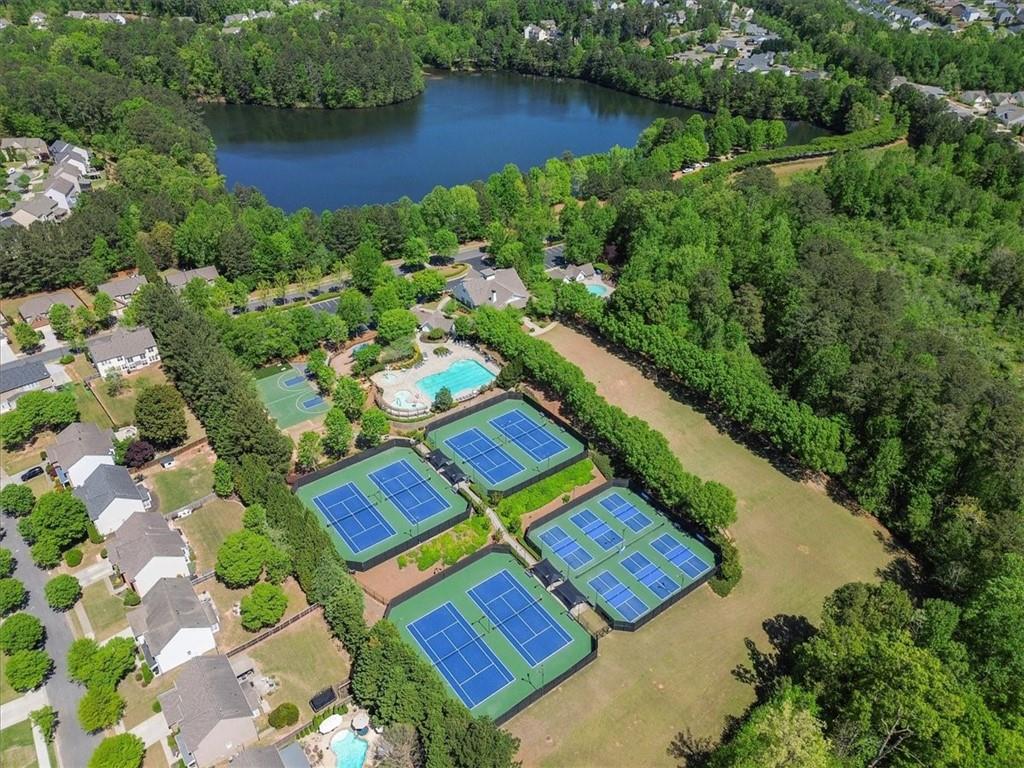 825 Poplar Terrace Canton, GA 30115 - Photo 43 of 46 an aerial view of a house with a garden and lake view