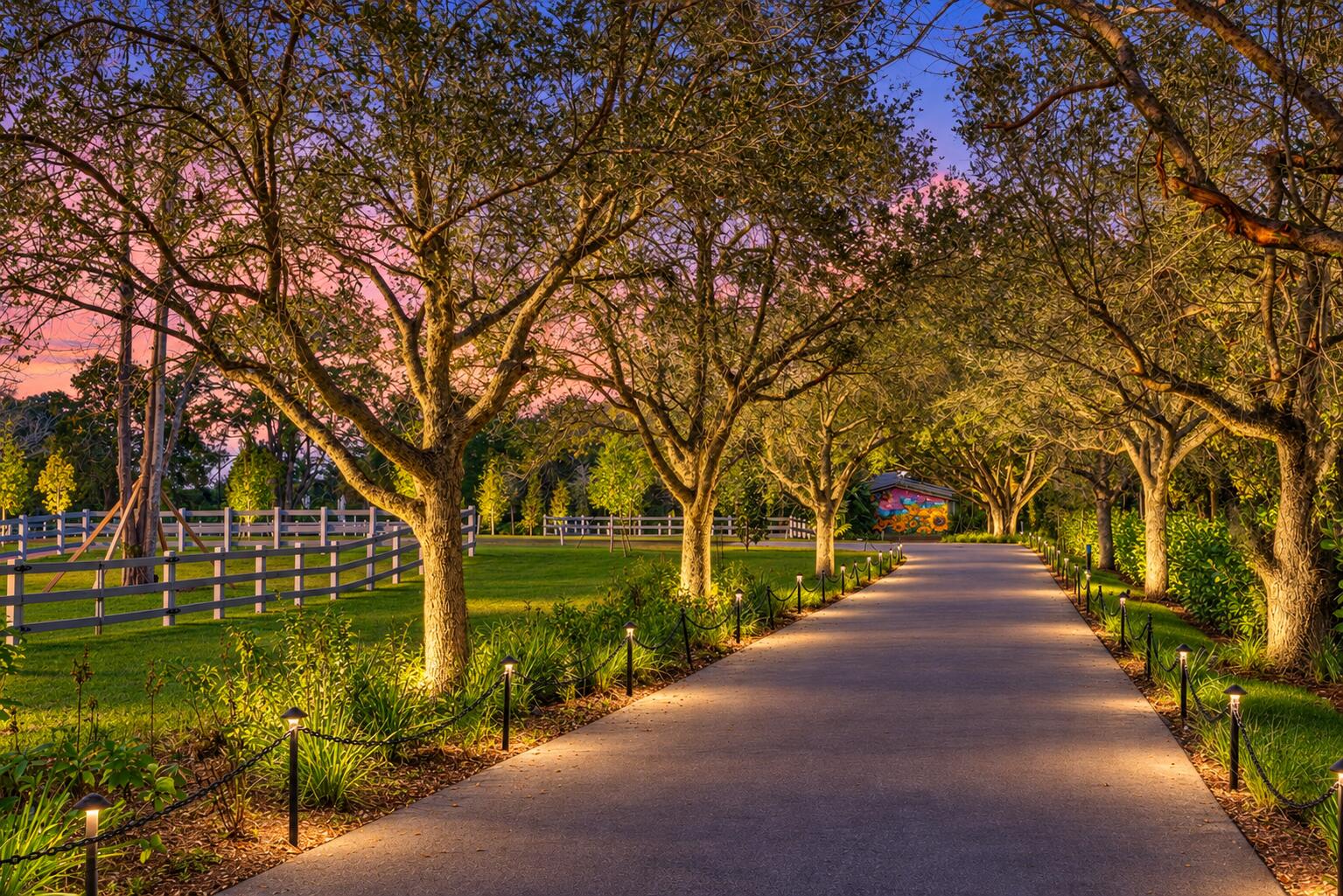 13920 Stirling Road Southwest Ranches, FL 33330 - Photo 62 of 81 Twilight Estate Driveway with Oak Upligh