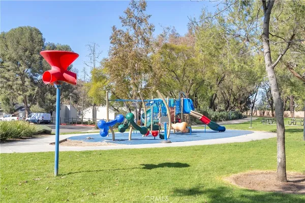 a view of a park with slide