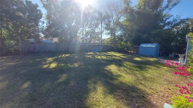 a view of a park with plants and trees