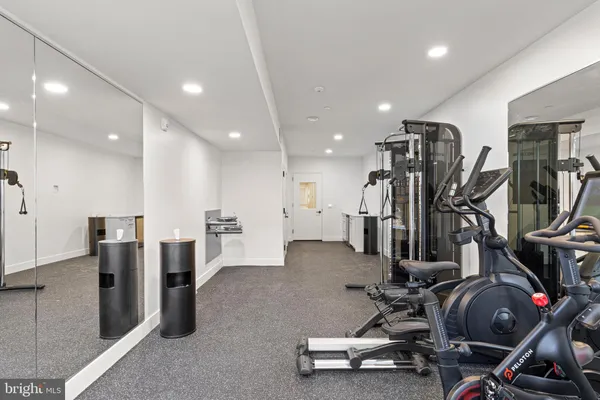 a view of a room with gym equipment