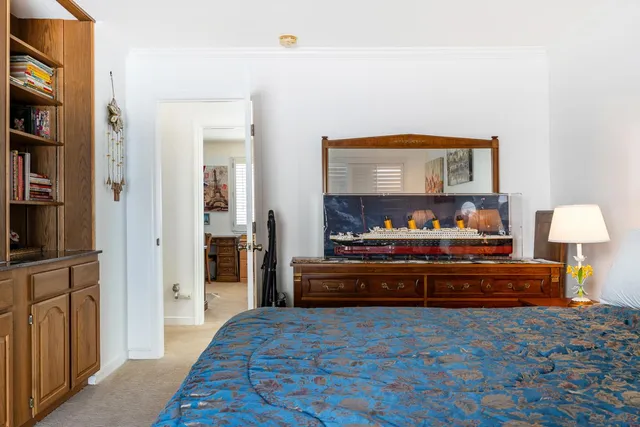 a bedroom with a bed and a television in it