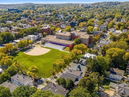 a front view of a house with a tree