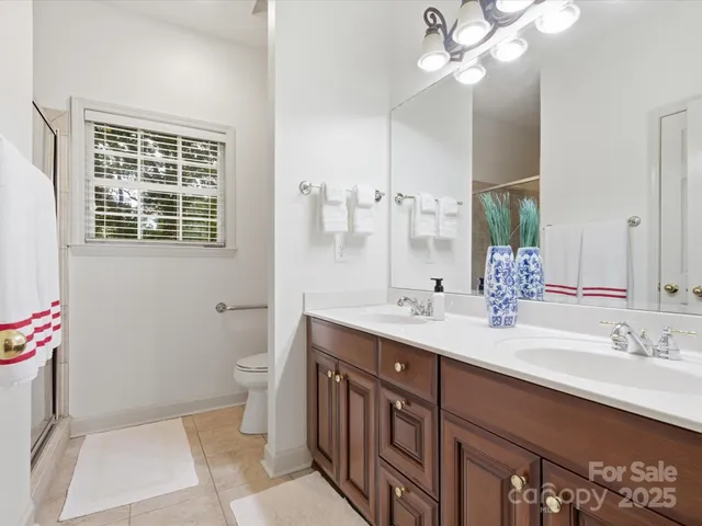 a bathroom with a sink a toilet and a mirror