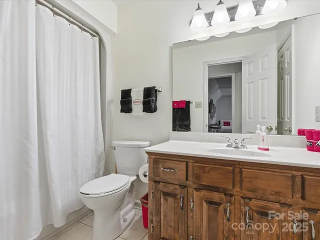 a bathroom with a sink vanity mirror and toilet