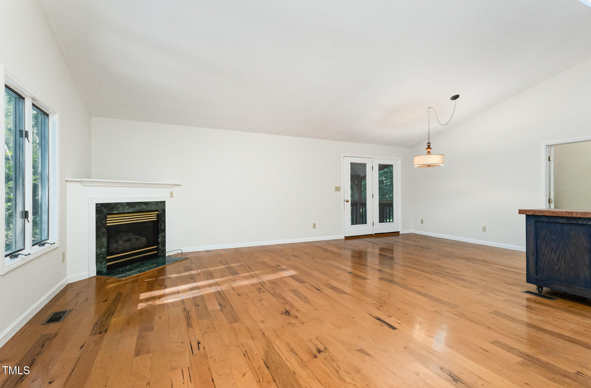 1423 Davis Road Hillsborough, NC 27278 - Photo 4 of 40 a view of empty room with wooden floor and fireplace
