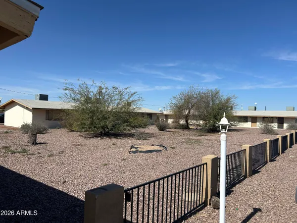 a view of a terrace with a bench
