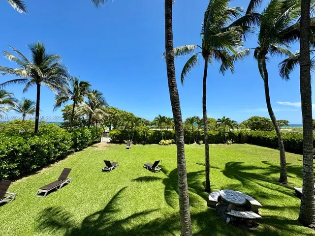 a view of a garden with a slide