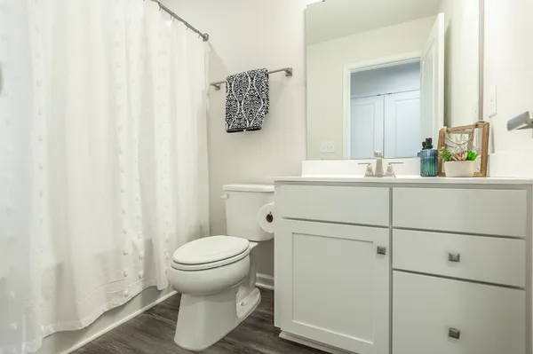 a bathroom with a sink a toilet and mirror