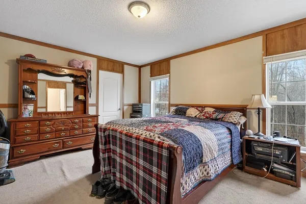 a bedroom with a bed and a dresser