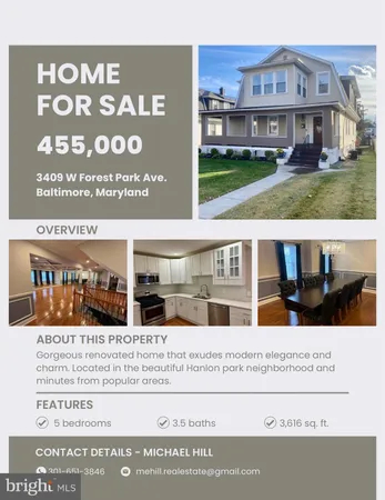 $455,000 | 3409 West Forest Park Avenue, Baltimore, MD 21216