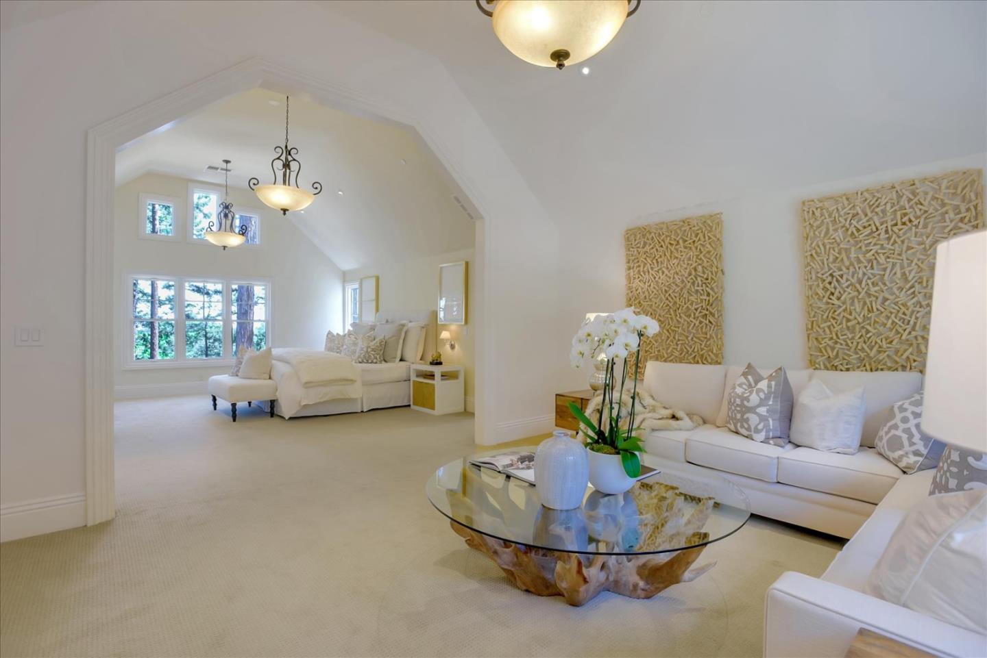 700 Patrol Road Woodside, CA 94062 - Photo 25 of 55 a living room with furniture and a chandelier