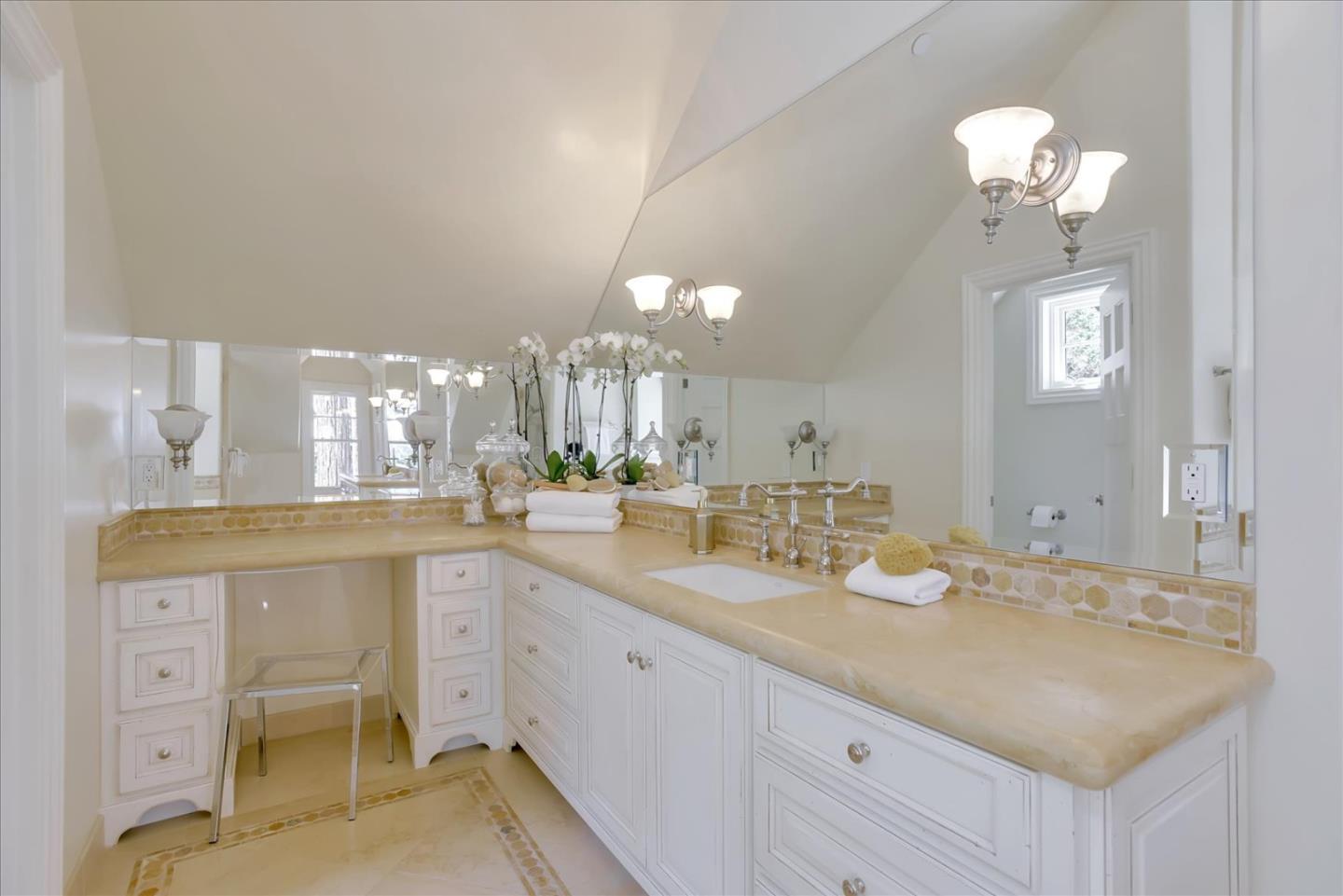 700 Patrol Road Woodside, CA 94062 - Photo 29 of 55 a bathroom with a sink vanity and a mirror