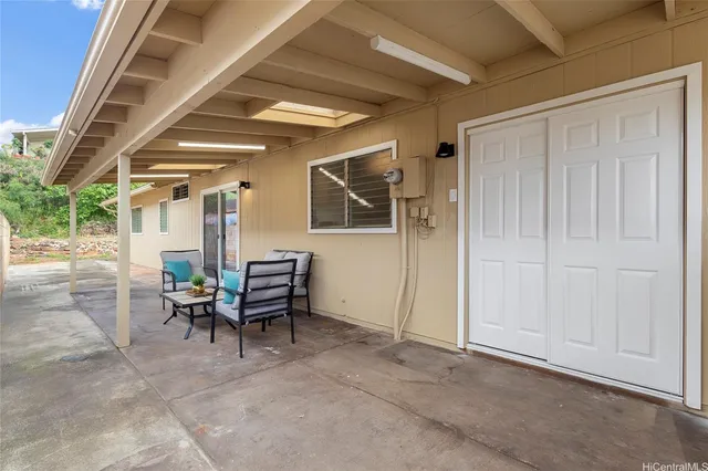 a view of an outdoor space with seating area