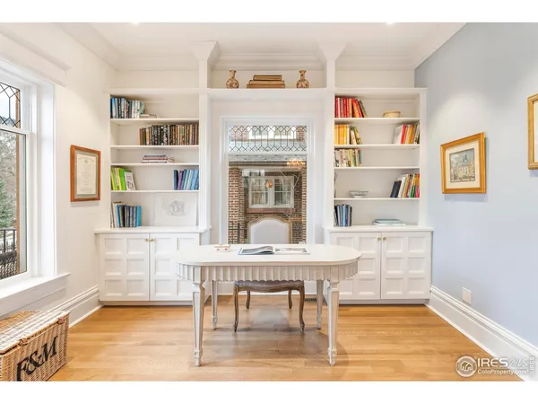 a workspace with furniture window and a kitchen