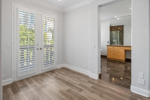 a workspace with wooden floor