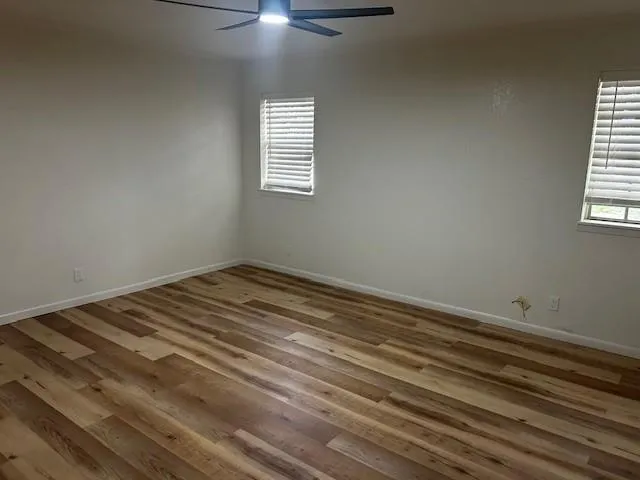 a view of a room with a window