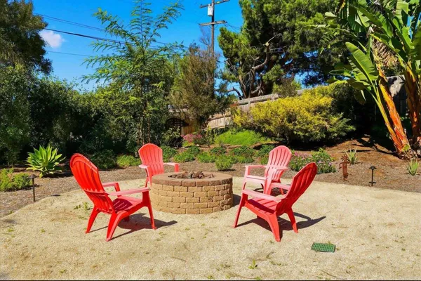 a view of a backyard with a patio