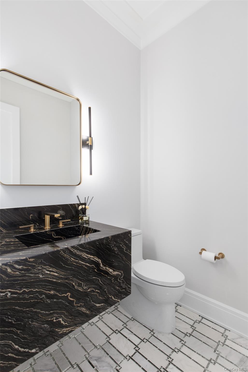 16 Myrtledale Road Scarsdale, NY 10583 - Photo 19 of 48 Formal Powder Room with floating marble vanity