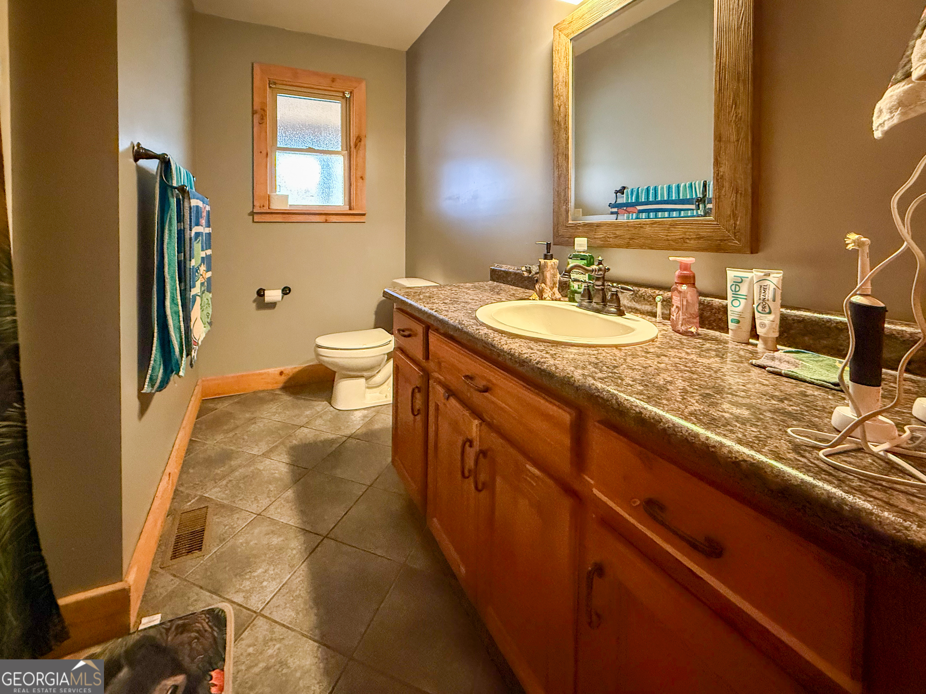 161 Twisting Ridge Trail Demorest, GA 30535 - Photo 9 of 33 a bathroom with a granite countertop sink a toilet a mirror and shower