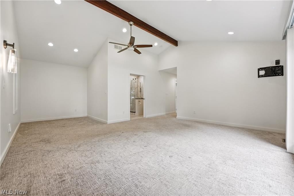 263 East Pine Lake Road North Lima, OH 44452 - Photo 29 of 50 Empty room with ceiling fan, light carpet, and recessed lighting