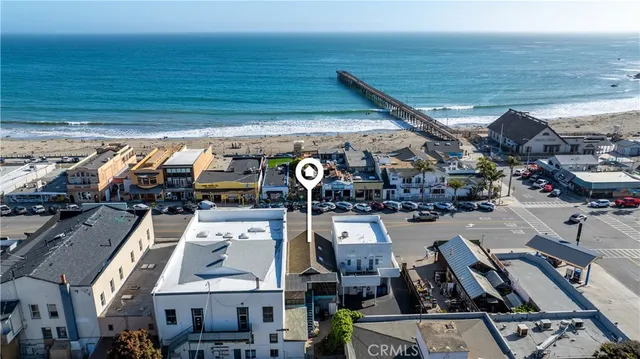 an aerial view of a ocean beach