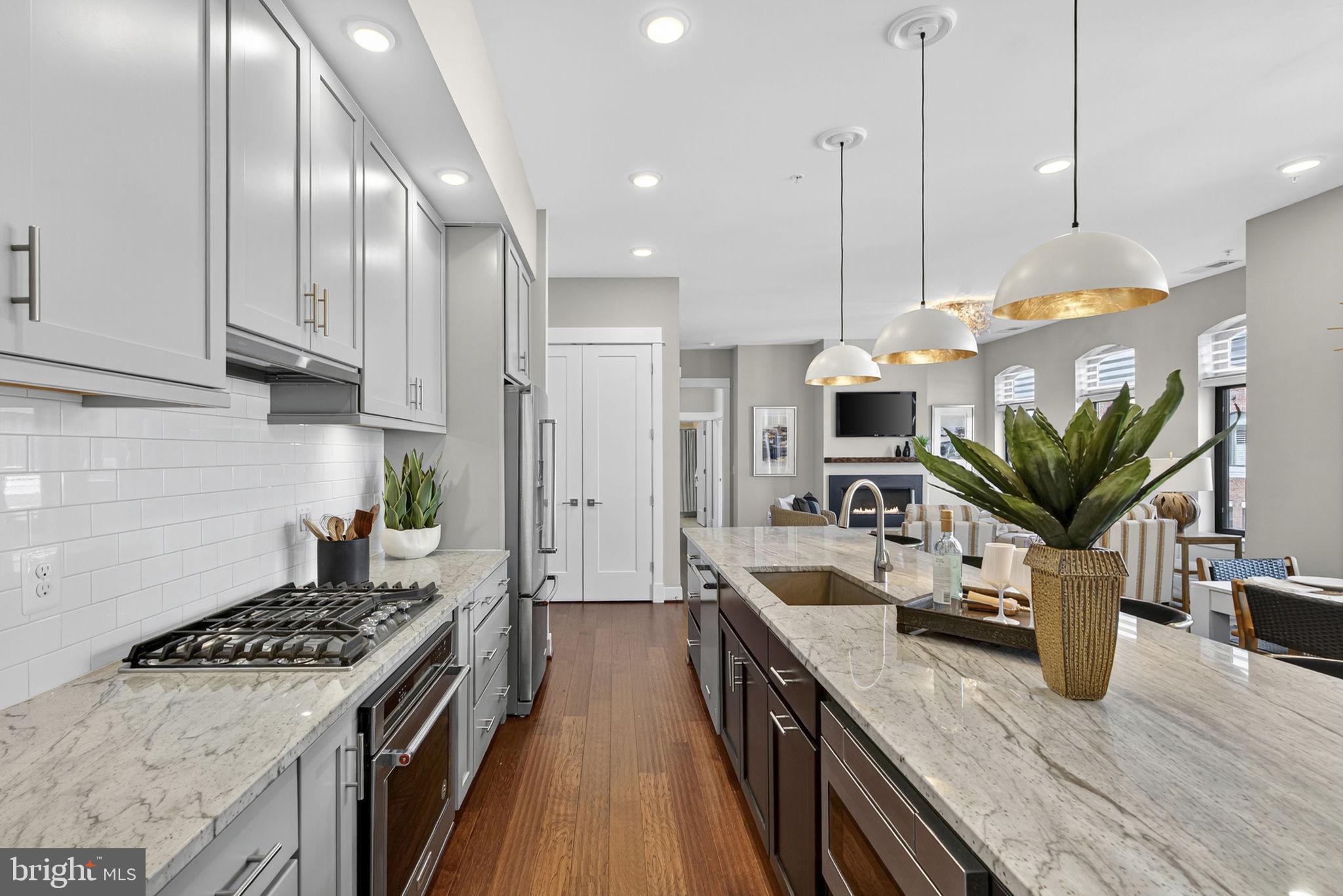 3 Stationmaster Street Southeast, Unit 402 Leesburg, VA 20175 - Photo 27 of 46 a kitchen with stainless steel appliances granite countertop a sink a stove and a wooden floors