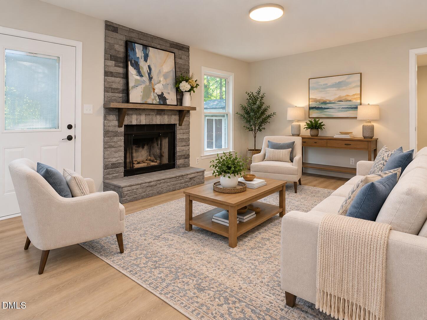 Virtual staging for the open living space.