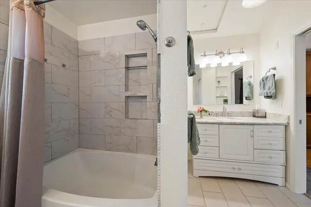 a house view with a garden space