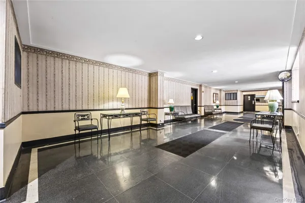 a view of a brick building from a balcony