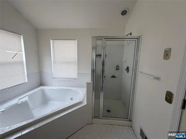 a bathroom with a bathtub